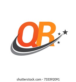 initial letter QR logotype company name colored orange and grey swoosh star design. vector logo for business and company identity.