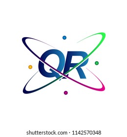 initial letter QR logotype science icon colored blue, red, green and yellow swoosh design. vector logo for business and company identity.
