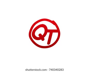 The initial letter QT handwritten logo