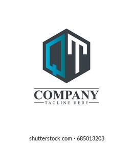 Initial Letter QT Hexagonal Design Logo