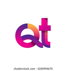 Initial Letter QT Logo Lowercase, magenta and orange, Modern and Simple Logo Design.