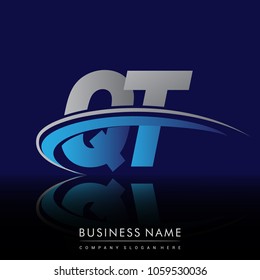 initial letter QT logotype company name colored blue and grey swoosh design. vector logo for business and company identity.