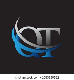 initial letter QT logotype company name colored blue and grey swoosh design. vector logo for business and company identity.