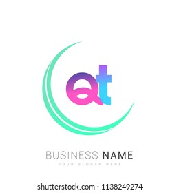 initial letter QT logotype company name, coloreful and swoosh design. vector logo for business and company identity.