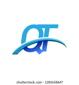 initial letter QT logotype company name colored blue and swoosh design. vector logo for business and company identity.
