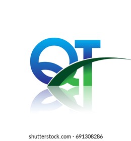 initial letter QT logotype company name colored blue and green swoosh design. vector logo for business and company identity.
