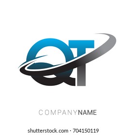 initial letter QT logotype company name colored blue and grey swoosh design. logo design for business and company identity.