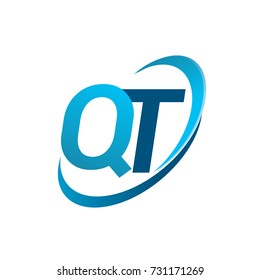 initial letter QT logotype company name colored blue swoosh design concept. vector logo for business and company identity.