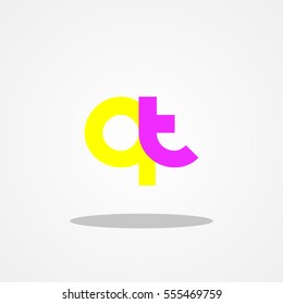 Initial letter QT lowercase logo design template yellow violet
