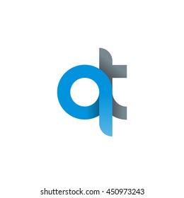 initial letter qt modern linked circle round lowercase logo blue gray
