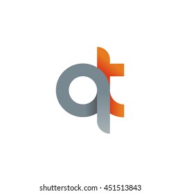 initial letter qt modern linked circle round lowercase logo orange gray