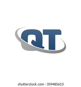 initial letter QT swoosh ring company logo blue gray