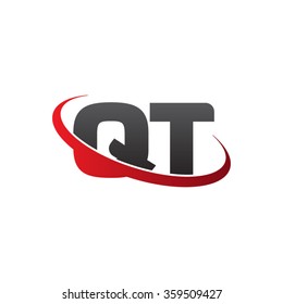 initial letter QT swoosh ring company logo red black