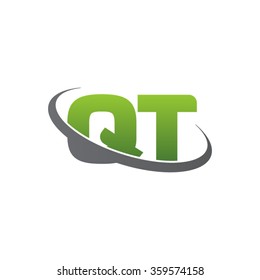 initial letter QT swoosh ring company logo green gray