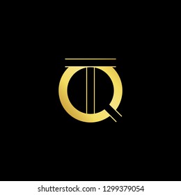 Initial letter QT TQ minimal monogram art logo, gold color on black background.