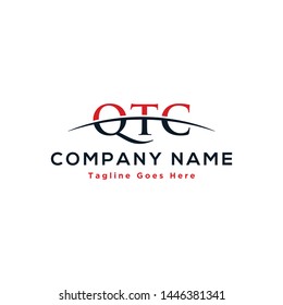Initial letter QTC, overlapping movement swoosh horizon logo company design inspiration in red and dark blue color vector
