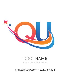 initial letter QU logotype company name colored orange, red and blue swoosh star design. vector logo for business and company identity.