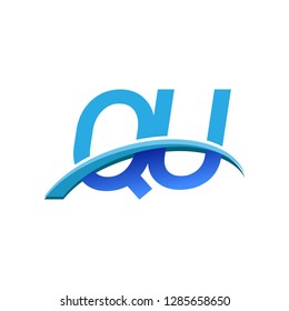 initial letter QU logotype company name colored blue and swoosh design. vector logo for business and company identity.