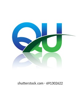initial letter QU logotype company name colored blue and green swoosh design. vector logo for business and company identity.
