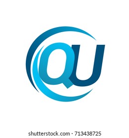 initial letter QU logotype company name blue circle and swoosh design. vector logo for business and company identity.