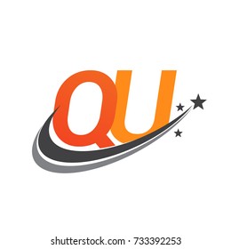 initial letter QU logotype company name colored orange and grey swoosh star design. vector logo for business and company identity.