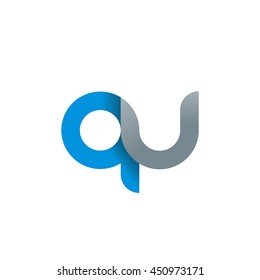 initial letter qu modern linked circle round lowercase logo blue gray