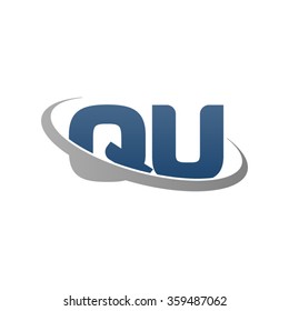 initial letter QU swoosh ring company logo blue gray
