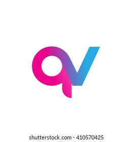 initial letter qv linked round lowercase logo pink blue purple