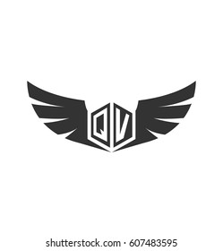 Initial letter QV logo with wings icon