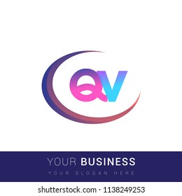 initial letter QV logotype company name, coloreful and swoosh design. vector logo for business and company identity.
