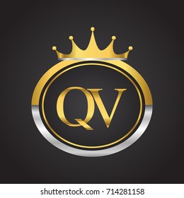 initial letter QV logotype company name with oval shape and crown, gold and silver color. vector logo for business and company identity.