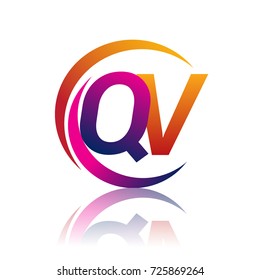 initial letter QV logotype company name orange and magenta color on circle and swoosh design. vector logo for business and company identity.