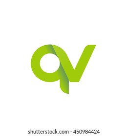initial letter qv modern linked circle round lowercase logo green