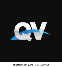 Initial letter QV, overlapping movement swoosh logo, metal silver blue color on black background