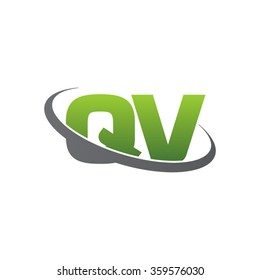 initial letter QV swoosh ring company logo green gray