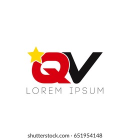Initial letter qv yellow star logo red black