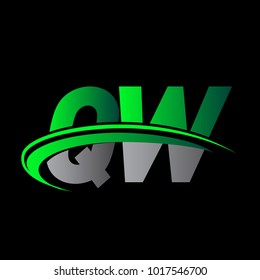 initial letter QW logotype company name colored green and black swoosh design. vector logo for business and company identity.