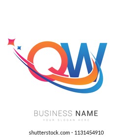 initial letter QW logotype company name colored orange, red and blue swoosh star design. vector logo for business and company identity.