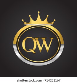 initial letter QW logotype company name with oval shape and crown, gold and silver color. vector logo for business and company identity.