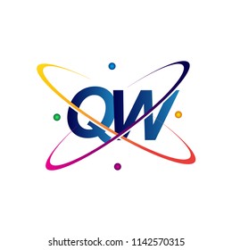 initial letter QW logotype science icon colored blue, red, green and yellow swoosh design. vector logo for business and company identity.
