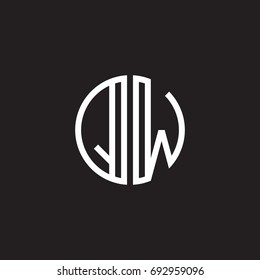 Initial letter QW, minimalist line art monogram circle shape logo, white color on black background