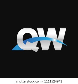 Initial letter QW, overlapping movement swoosh logo, metal silver blue color on black background