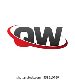 initial letter QW swoosh ring company logo red black