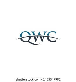 Initial letter QWC, overlapping movement swoosh horizon logo company design inspiration in blue and gray color vector