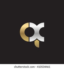 initial letter qx linked round lowercase logo gold silver black background