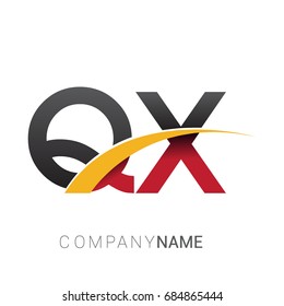 initial letter QX logotype company name colored red, black and yellow swoosh design. isolated on white background.
