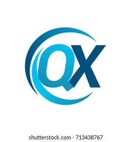 initial letter QX logotype company name blue circle and swoosh design. vector logo for business and company identity