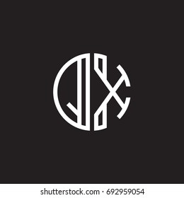 Initial letter QX, minimalist line art monogram circle shape logo, white color on black background