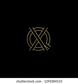 Initial letter QX XQ minimal monogram art logo, gold color on black background.