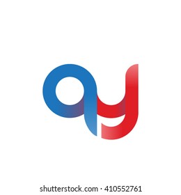 initial letter qy linked round lowercase logo blue red